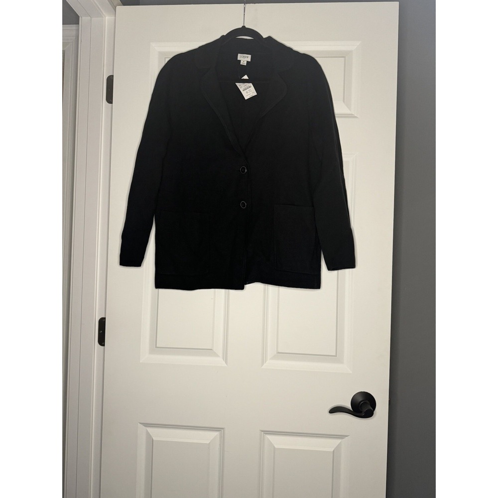 J Crew Cardigan Sweater Blazer Black With Pockets Medium Nwt Msrp 148.00